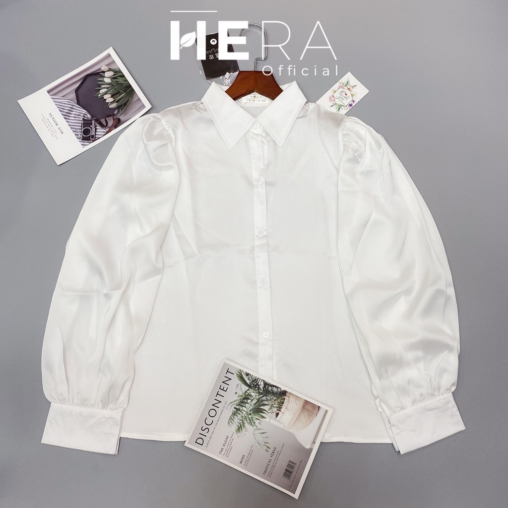 Áo sơ mi trắng lụa satin tay bồng | BigBuy360 - bigbuy360.vn