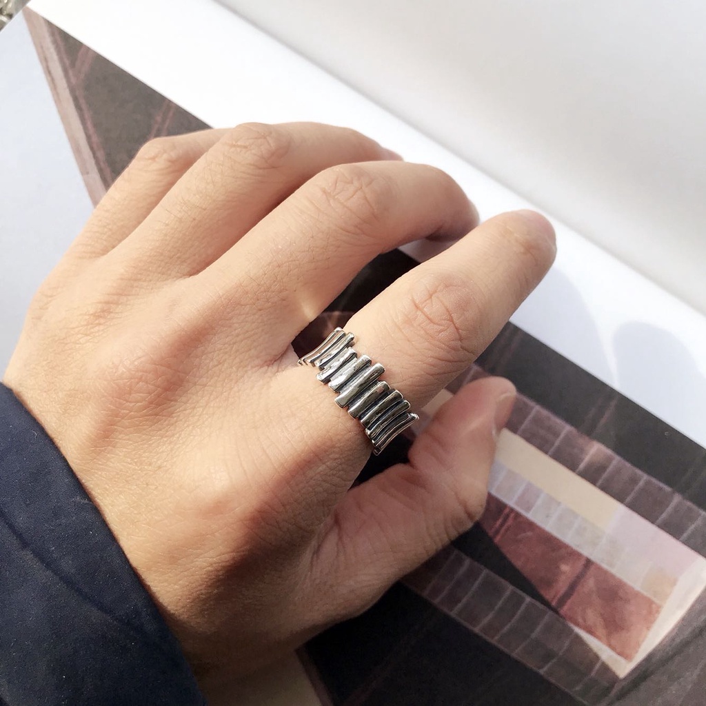 Nhẫn Nam Han Ring Hình Mảnh Ghép Thời Trang Basic Loki Accesories Màu Bạc Đẹp Titan Không Gỉ - Nhẫn Nam Han Ring