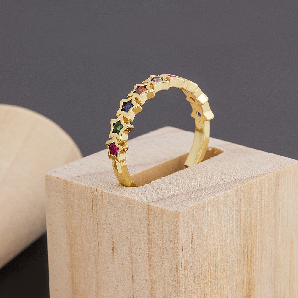 Nhẫn Hình Ngôi Sao Đính Đá Zircon Nhiều Màu Sắc Thời Trang