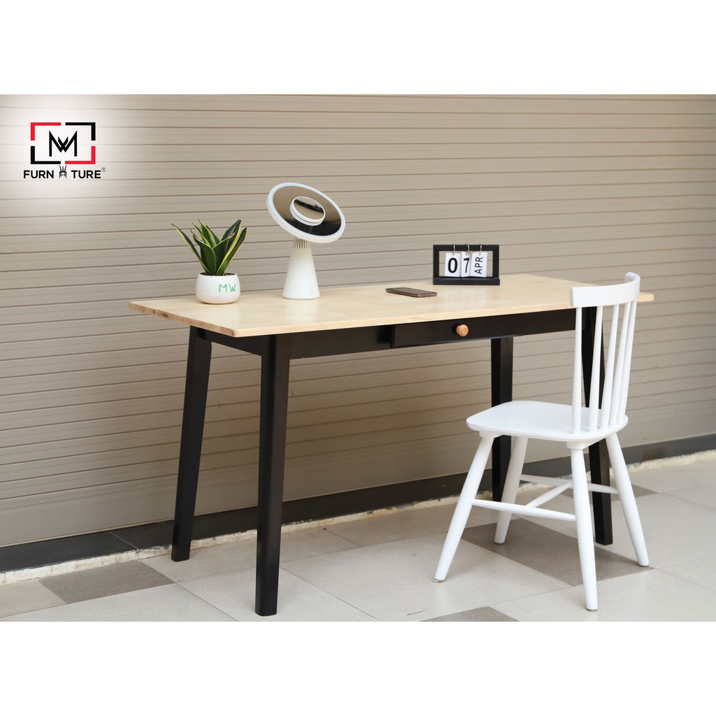 Bàn làm việc cao su hiện đại có hộc màu gỗ phối đen - Tyche Table - MW FURNITURE - Nội thất căn hộ