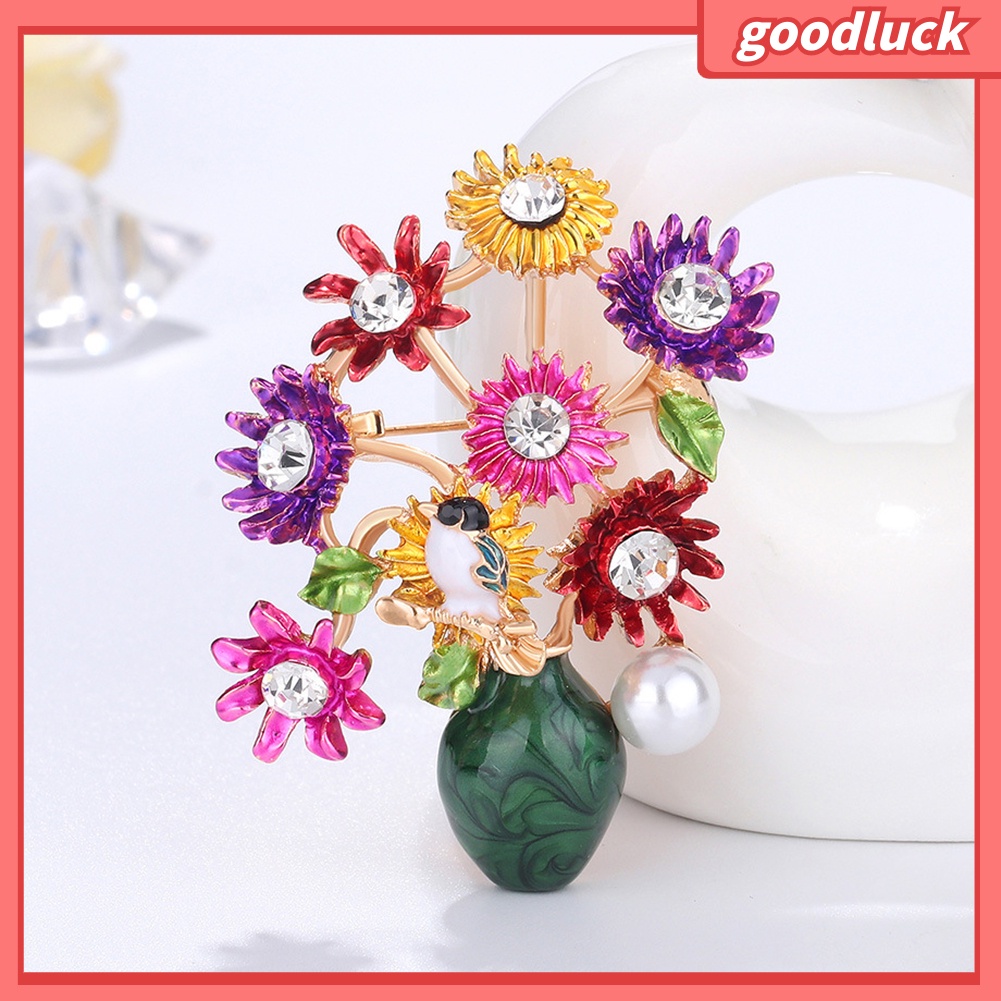 Ghim Cài Áo Hình Bình Hoa Đính Đá Nhân Tạo Thời Trang Cho Nữ