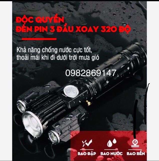 Đèn pin siêu sáng 3 bóng chống nước độ bền cao | BigBuy360 - bigbuy360.vn