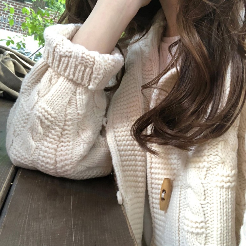 Áo Khoác Cardigan Dệt Kim Tay Dài Màu Trơn Giữ Ấm Mùa Thu Cho Nữ