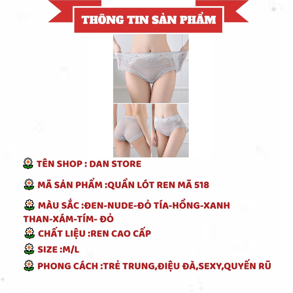 Quần Lót Nữ - Quần Lót Nữ ren Sexy lưới phối cạp ren họa tiết lá sexy gợi cảm mỏng mát DAN STORE MÃ 518