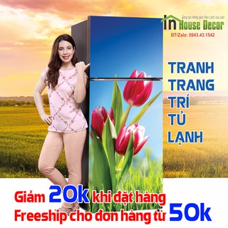 Dán tủ lạnh [FREE SHIP] 💝 Tranh 💝 Decal Tuylip xanh