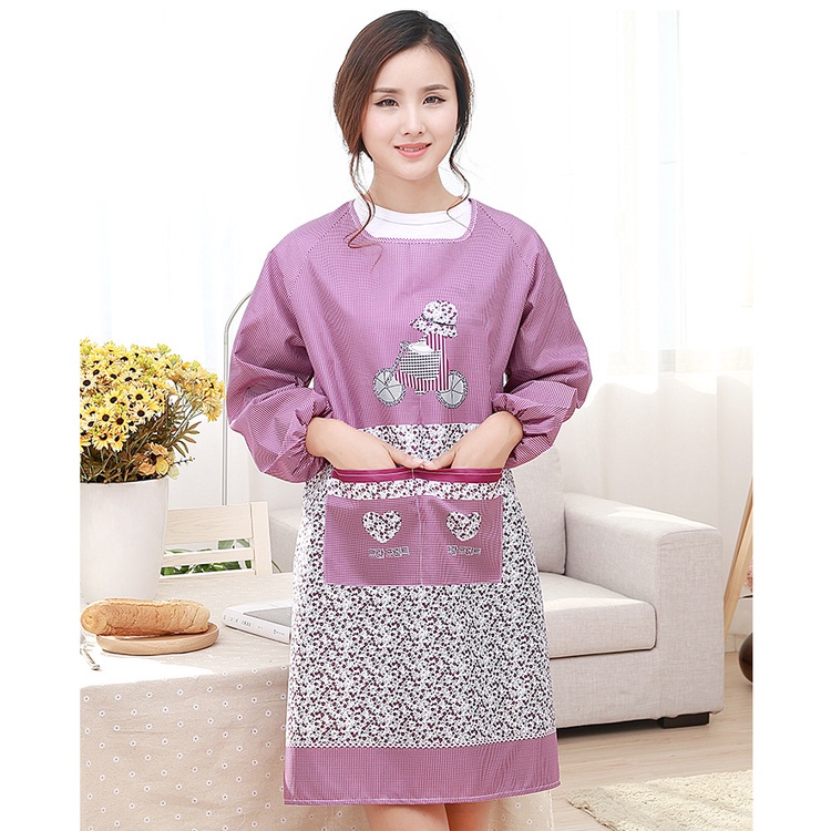 Tạp dề tay dài chống thấm nước họa tiết dễ thương phong cách Hàn Quốc kích thước 90*100cm
