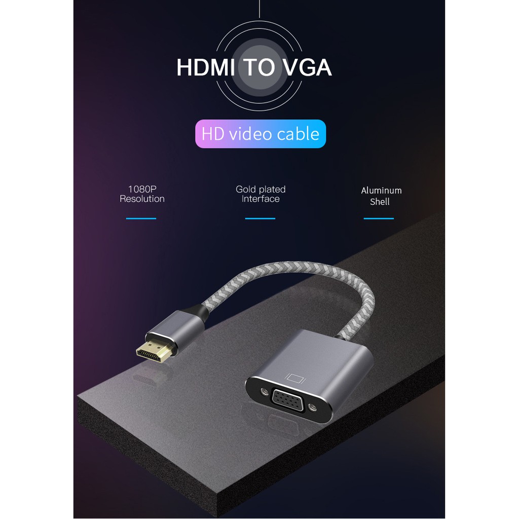 Cáp chuyển đổi HDMI sang VGA cao cấp vỏ nhôm - HDMI to VGA