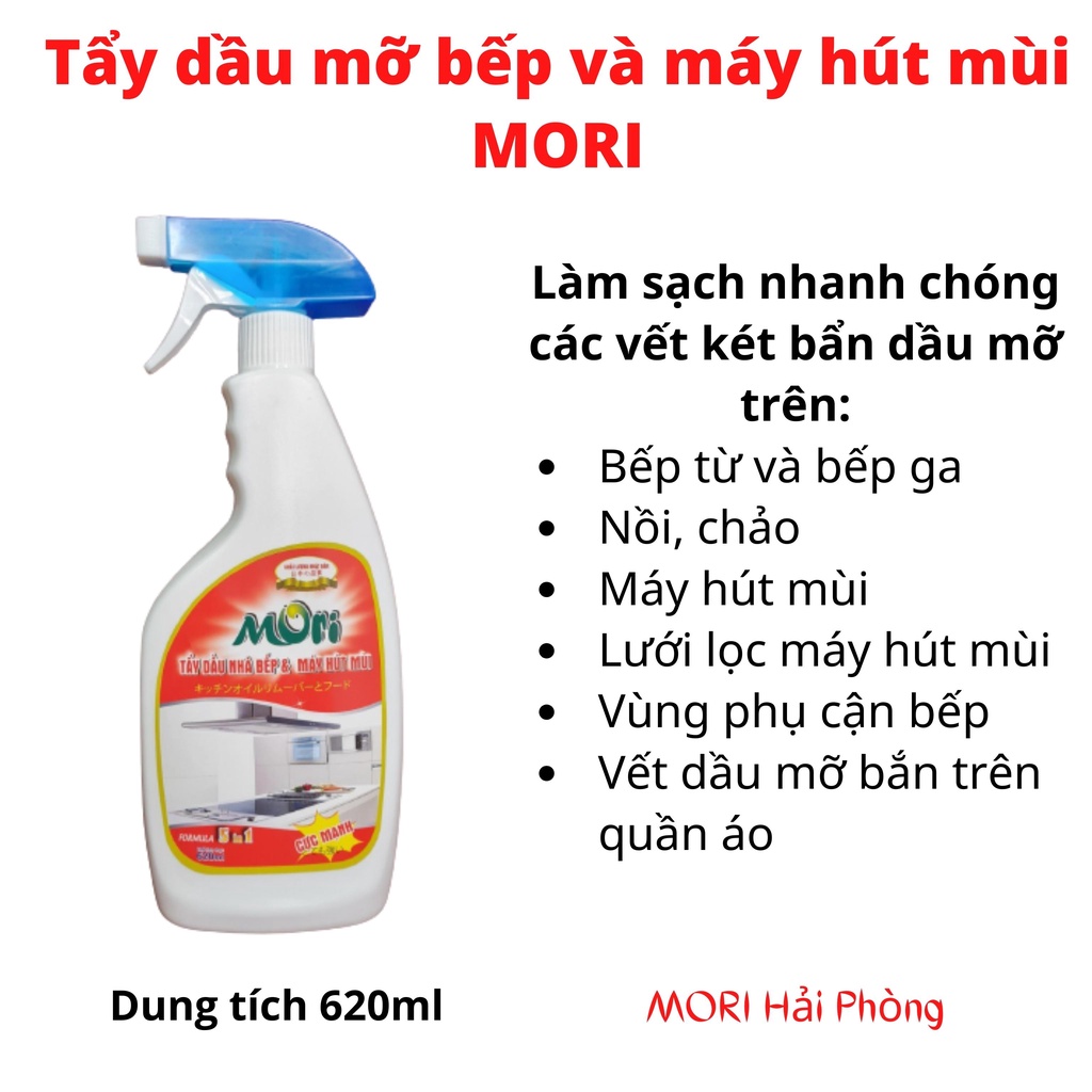 Tẩy dầu mỡ MORI, tẩy dầu mỡ nhà bếp siêu mạnh chai 620ml