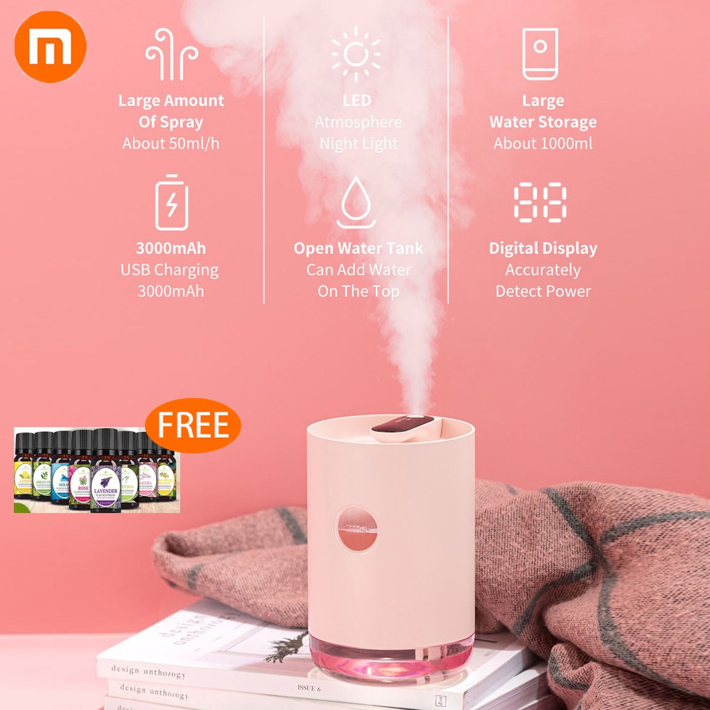 (Free gift)Máy phun sương khuếch tán tinh dầu thơm cổng USB có thể sạc lại Xiaomi 3Life 1000ml