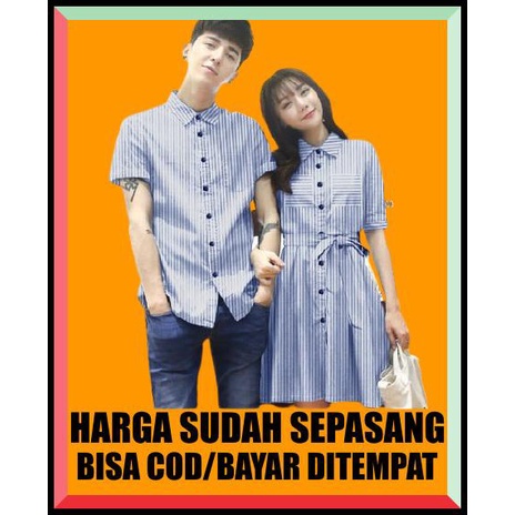 Bộ Đầm / Áo Sơ Mi Kẻ Sọc Thời Trang Hàn Quốc Cho Cặp Đôi
