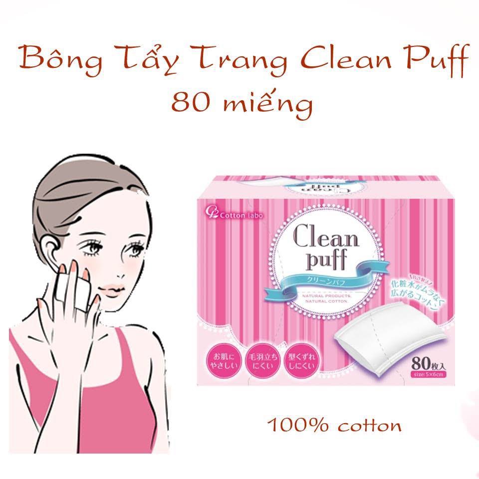 Bông tẩy trang Clean Puff  80 miếng/hộp Nhập khẩu Nhập Bản