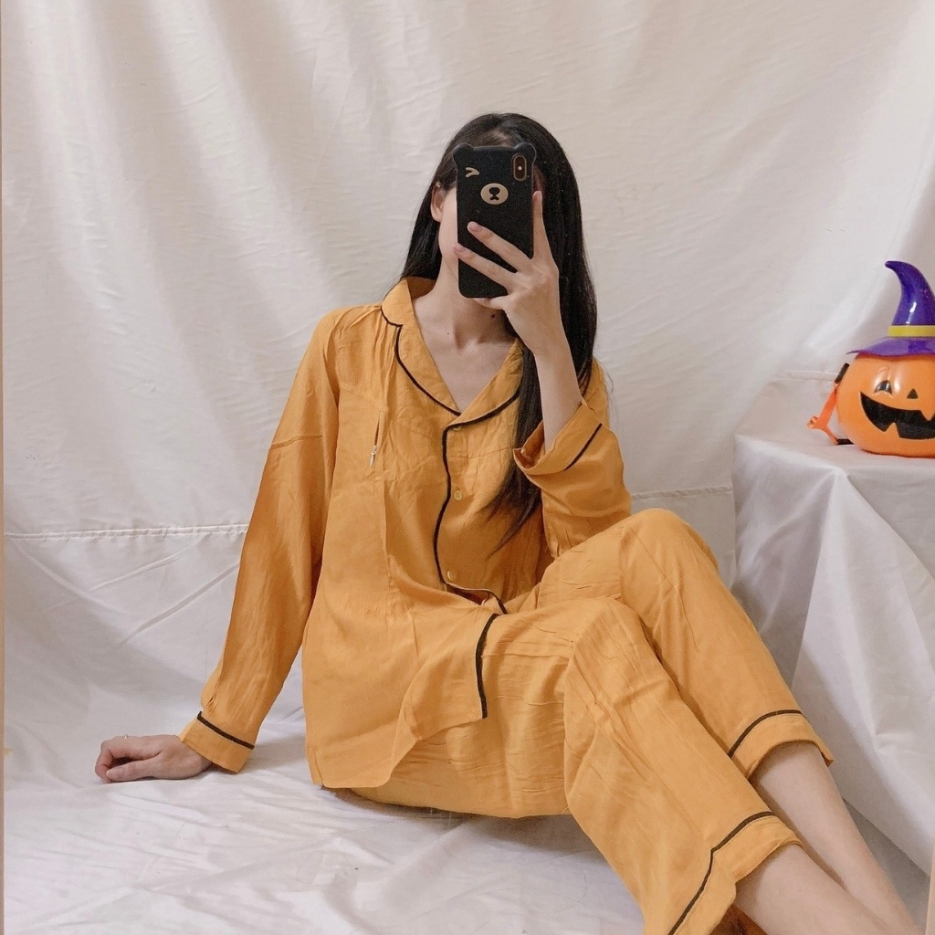 Bộ Bầu Sau Sinh Pijama Chất Đũi Hàn Viền Đen Siêu Mềm, Mát Có Khóa Cho Con Bú Cao Cấp (Free Size 45-65kg)