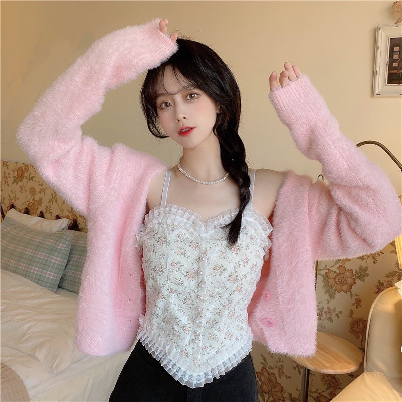 Áo Bra Nữ có mút ngực Ren Hoa  Tiểu Thư Đính Hạt Viền Bèo, Chun Sau Dáng Croptop Siêu Xinh