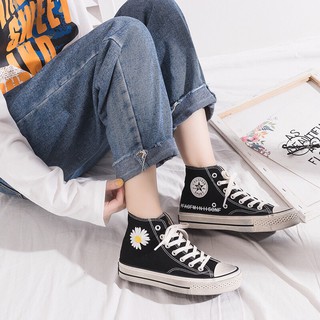 Giày Vải Nữ Cao Cổ, Đế Ba Lớp, thêu Hoa Cúc, Mũi Lọ Lem Cá Tính, SV-288