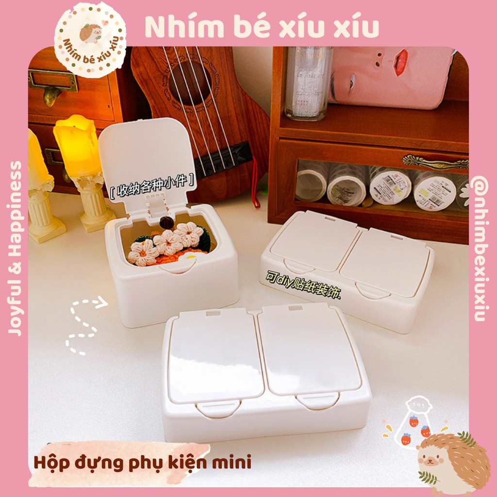 Hộp đựng phụ kiện, washi tape, nữ trang, kẹp tóc có nắp màu trắng 2 size TẶNG KÈM STICKER TN81