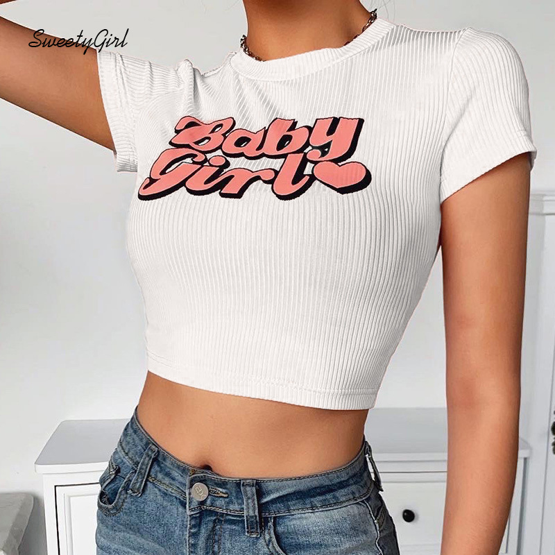 Áo Croptop Tay Ngắn Cổ Tròn Dáng Ôm In Chữ Thời Trang Cho Nữ