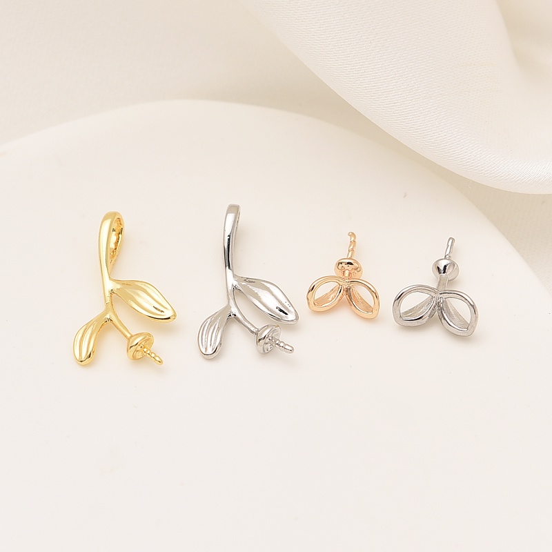 Mặt Dây Chuyền Bằng Đồng Mạ Vàng 18K diy Hình Chiếc Lá Bạch Kim Có Giá Đỡ Kim