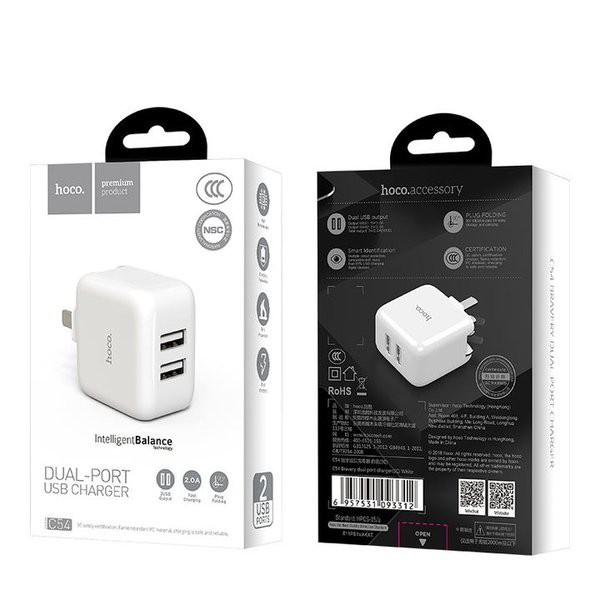 Củ sạc Nhanh Fast Charging -2 Cổng USB 2A Hoco C54 -BH 12 tháng