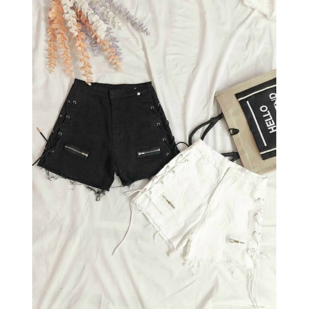 Quần short kaki nữ có dây rút bên hông phối 2 khoá kéo,quần đùi nữ ôm body sexy, phong cách trẻ trung năng động