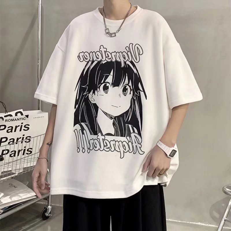 Áo Thun Mùa Hè Dáng Suông Tay Cộc In Họa Tiết Hoạt Hình Thời Trang Có size Lớn M-8XL Cho Nam