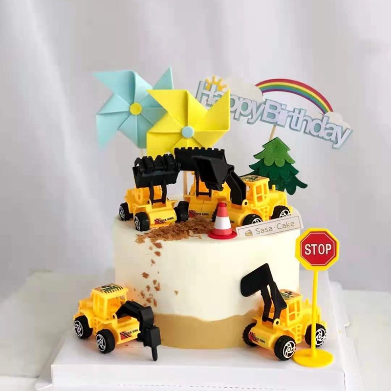 Bộ 6 Xe Cần Cẩu Trang Trí Bánh Kem Sinh Nhật Cho Bé