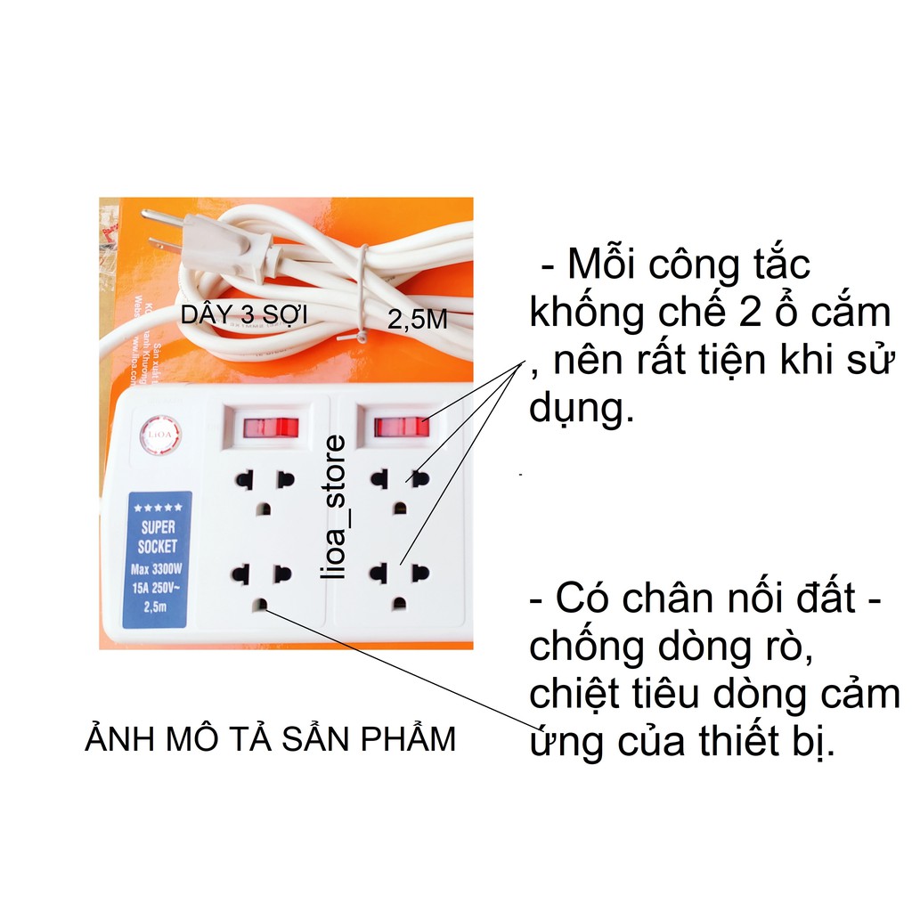 Ổ CẮM LiOA 6 Ổ 3 CHẤU - CÔNG SUẤT LỚN ( MÃ SP : 6SS2.5-2 và 6ss2.5-3).