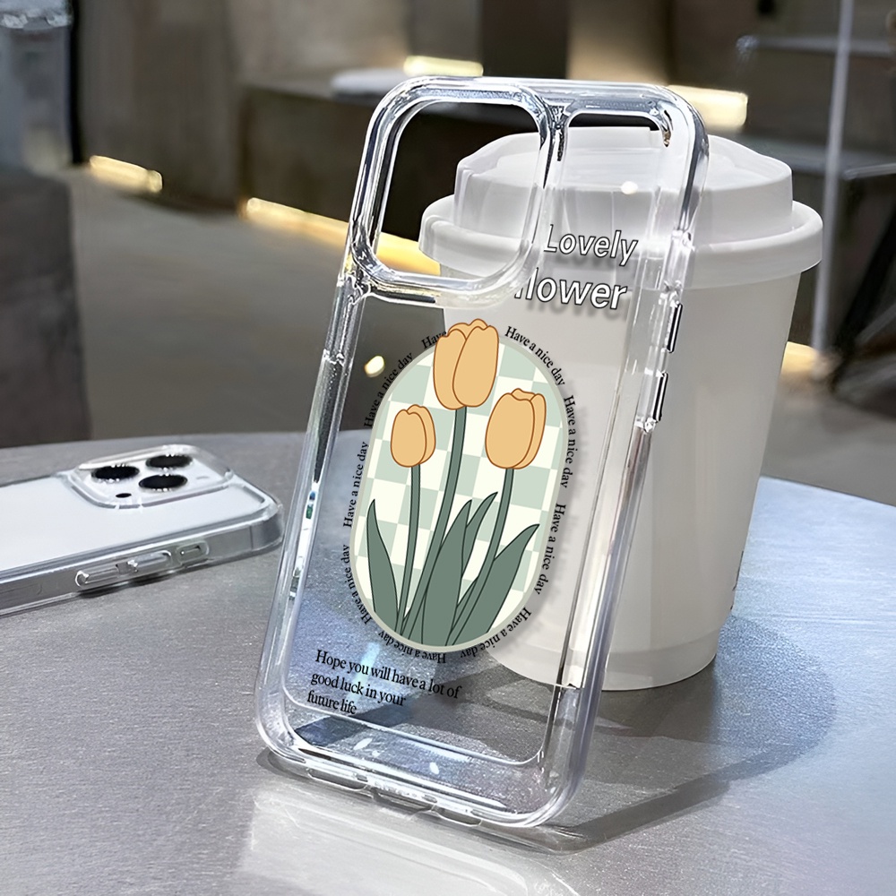 Ốp Điện Thoại Trong Suốt Hình Hoa tulip Vàng Cho iphone 14 Plus 11 13promax 12 7Plus X XS Max 7 8 SE 2020