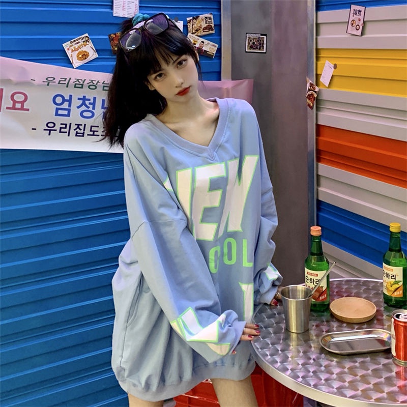 Áo khoác sweater cổ chữ v dáng rộng phong cách harajuku thời trang đầu thu cho nữ | BigBuy360 - bigbuy360.vn