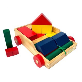 Đồ chơi xếp hình xây dựng 26 chi tiết trên xe, đồ chơi xếp hình chi tiết gỗ thông minh giáo dục cho Bé