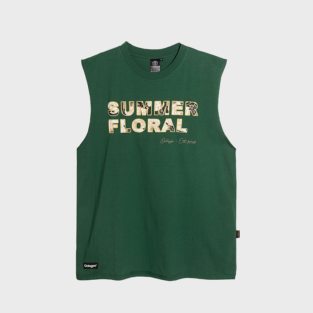 Áo Tanktop Floral OCTAGON Cotton 100% Màu Xanh Lá Unisex Form Rộng