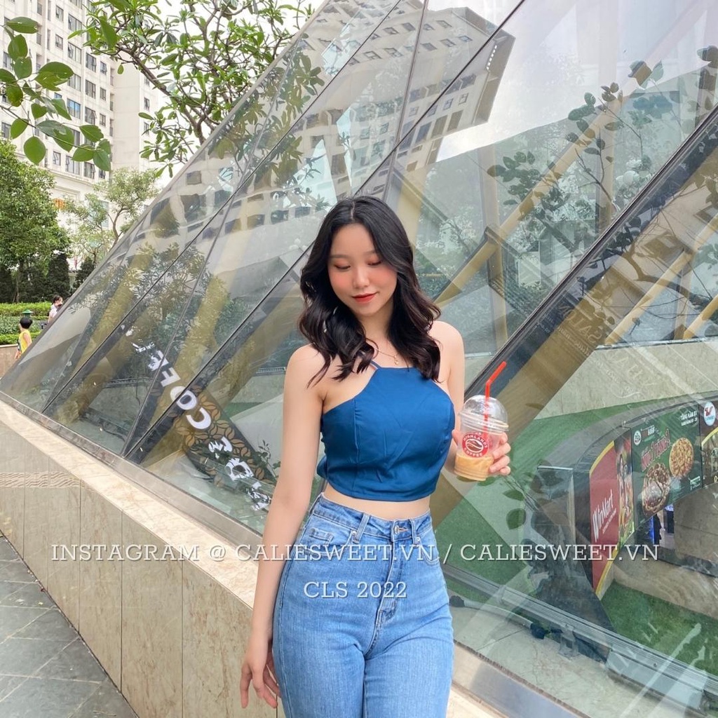 Áo yếm croptop Caliesweet croptop chất đũi lụa thắt nơ sau thích hợp đi biển đi chơi CLS007