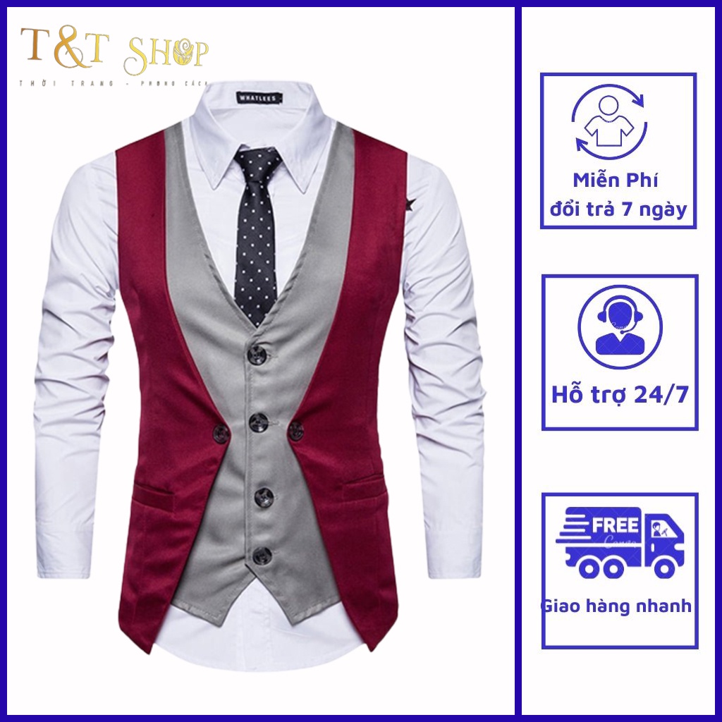 Áo Gile nam, Áo Gile phối sơ mi độc đáo, đứng dang, không phai màu, không nhăn mã- N43