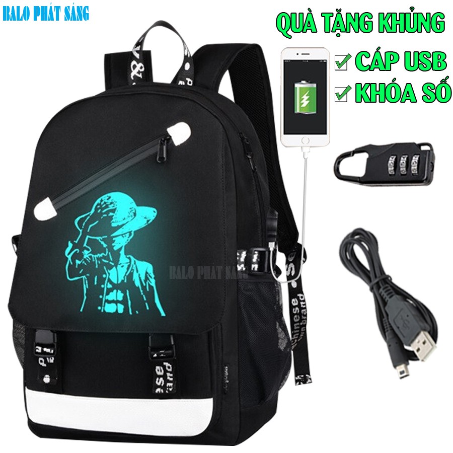 Balo nam nữ đi học phong cách phát sáng Luffy - TẶNG cáp sạc USB + Khóa số xịn - Cặp đi học HOT trend 2021