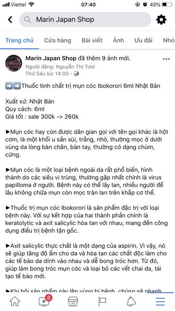 (Sale 300k-&gt;225k) Tinh chất hỗ trợ mụn cóc Ibokorori 6ml Nhật Bản