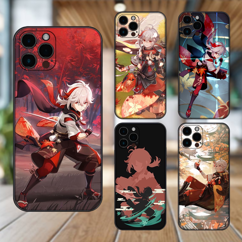 Ốp lưng iPhone 12 Pro Max dẻo đen cạnh vuông in hình Kazuha Genshin Impact
