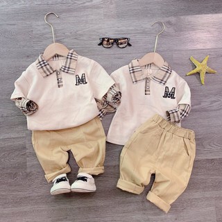 Bộ chữ M phối kẻ SÀNH ĐIỆU cho bé trai V97, quần áo cho bé Namkidshop