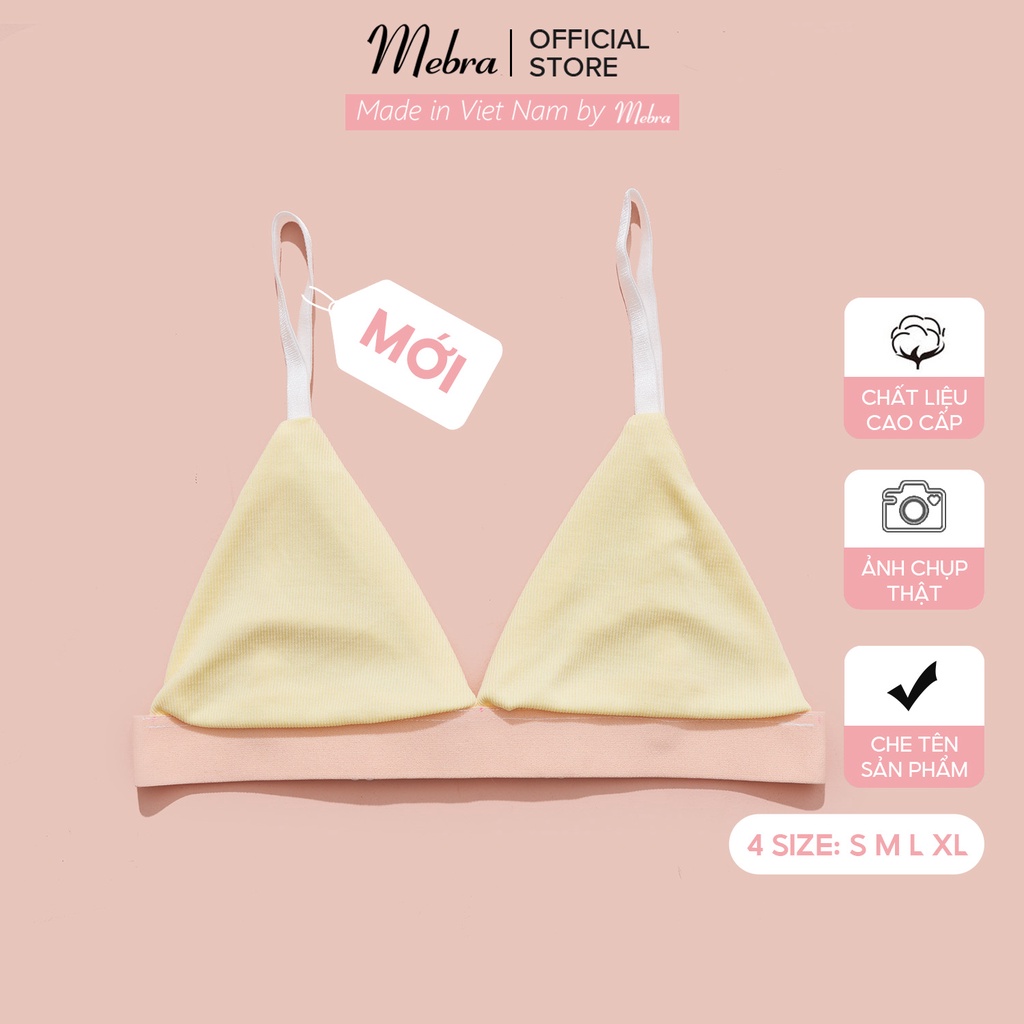Áo lót bra nữ cotton không gọng không đệm có khe thêm mút màu vàng đai hồng không viền cao cấp Mebra A059