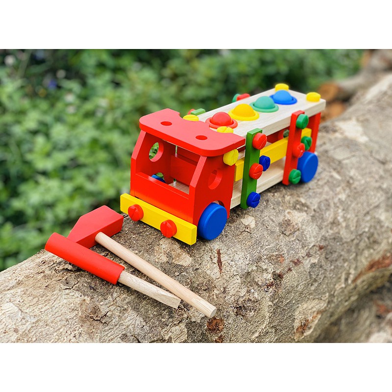 Xe lắp ráp ốc vít kèm đập bóng - Đồ chơi gỗ cho bé