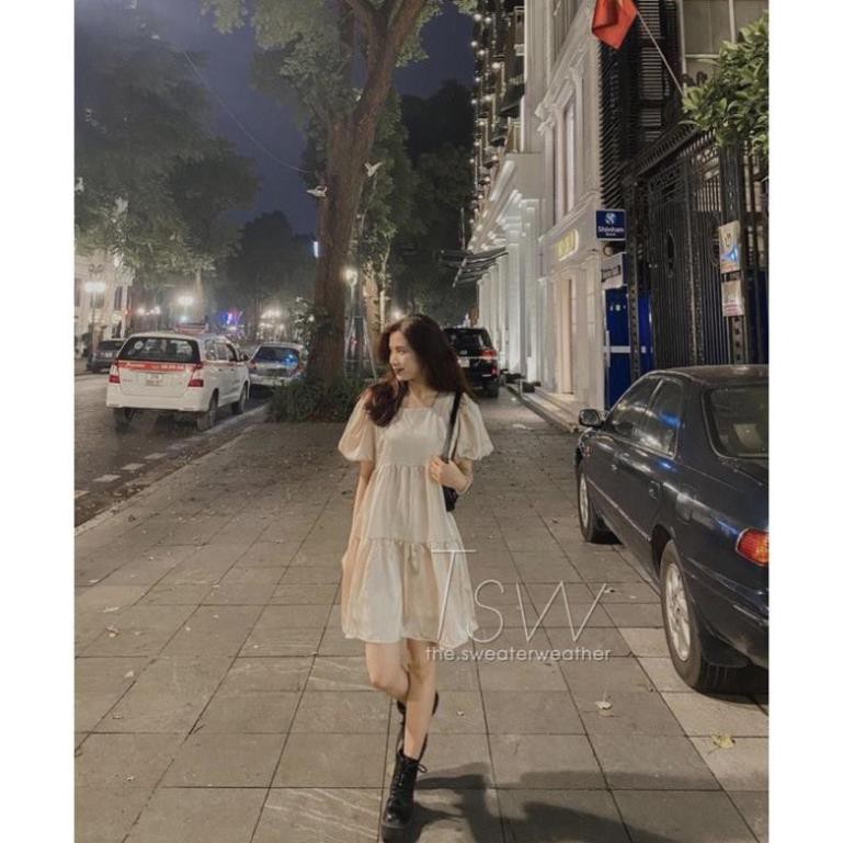 TM1921 [ Quà Tặng Là Nước Xả Vải Bạn Nha ] Váy babydoll voan trơn bồng bềnh 👗FREESHIP👗 Đầm nữ 3 tầng cổ tròn xinh xắn