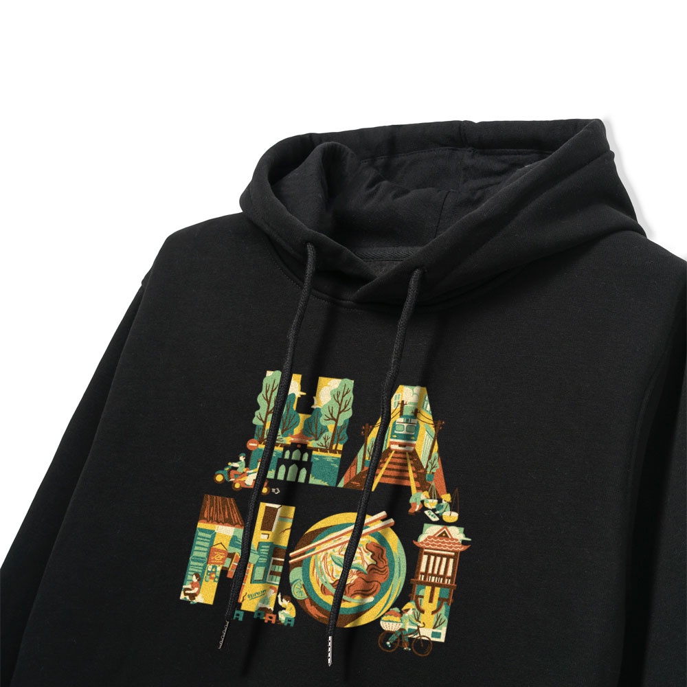 Áo HOODIE In Mẫu Hà Nội Sài Gòn Việt Nam Chất Nỉ Bông Dày Dặn Mũ 2 Lớp In Họa Tiết Văn Hóa Ẩm Thực