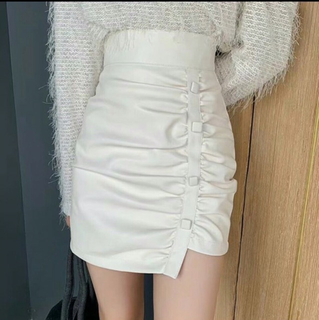 Chân váy da rúm khuy lệch hàng QC hot hit | BigBuy360 - bigbuy360.vn