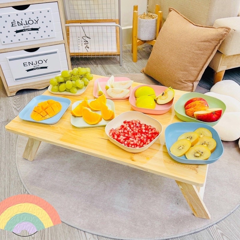 Bàn gấp gọn mini gỗ tự nhiên, bàn gỗ đa năng chân xếp 40x60cm