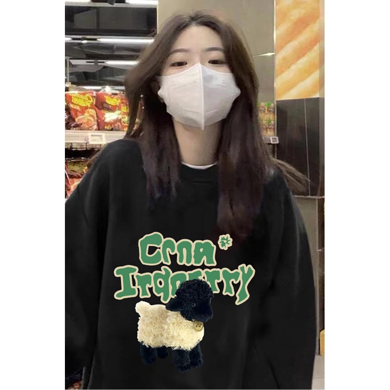 NRVP Áo nỉ tay dài in họa tiết phong cách Hàn Quốc thời trang oversize dành cho nam và nữ