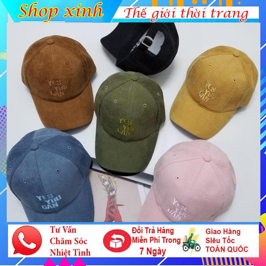 Nón kết thêu chữ Yes You Can vải nhung phong cách thời trang Ulzzang nam nữ.