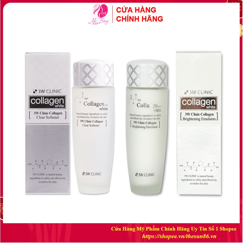 [Hàng Nhập Khẩu] Bộ dưỡng trắng da - Bộ dưỡng da chiết xuất từ Collagen 3W CLINIC Hàn Quốc [Nước Hoa Hồng + Sữa Dưỡng]