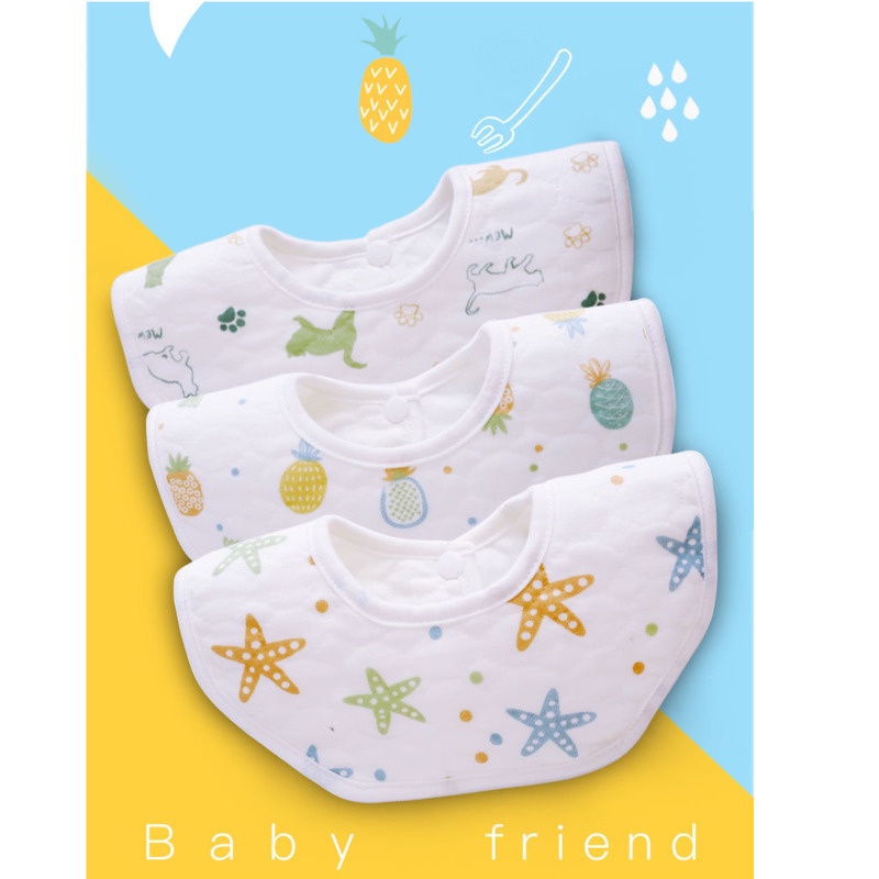 Yếm Ăn Bằng Cotton Chống Thấm Nước Bọt Lên Đến 24 Giờ Tiện Dụng Cho Bé