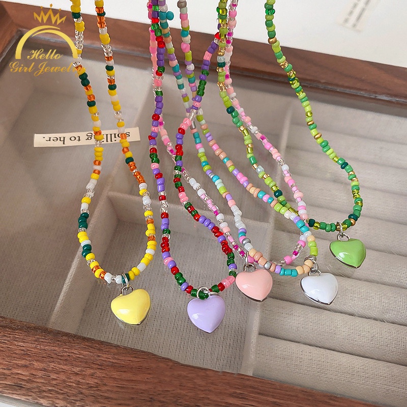 Vòng cổ Ahellogirl mặt trái tim màu sắc ngọt ngào phong cách Hàn Quốc cho nữ