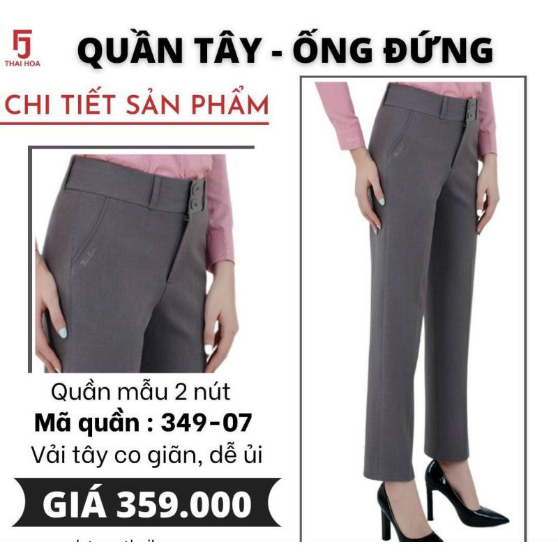 Quần Tây Thái Hòa cao cấp vải dày co giãn nhẹ màu xám 349