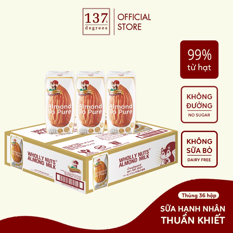 [VỊ MỚI] Thùng Sữa hạt Hạnh nhân Thuần khiết Wholly Nuts 137 Degrees 180ml (36 hộp)-[FREE SHIP] TỪ ĐƠN 50K