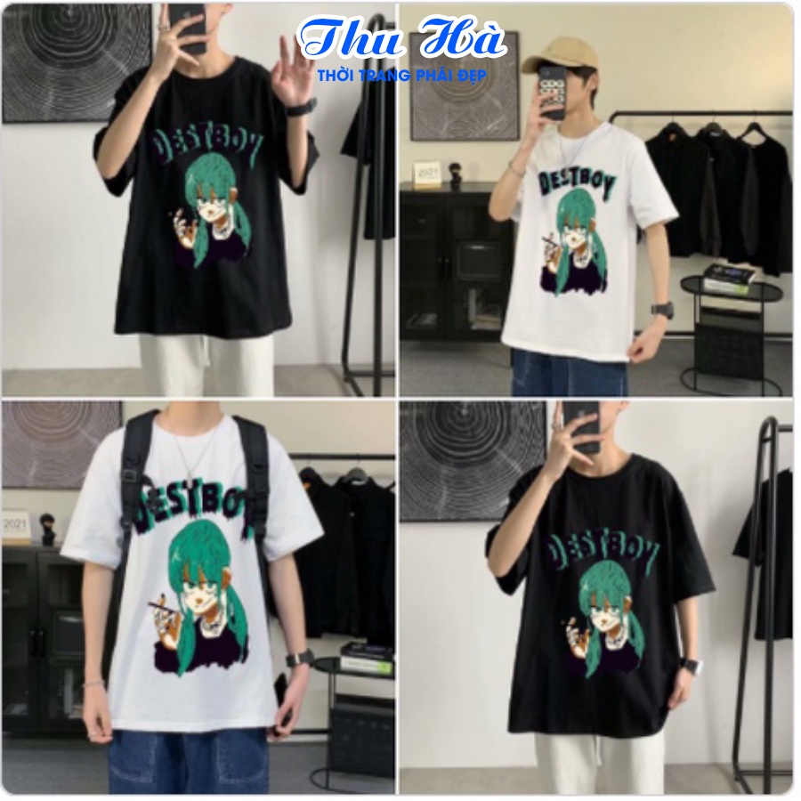 Áo thun unisex form rộng tay lỡ Thu Hà form trẻ trung năng động in chữ DESTBOY